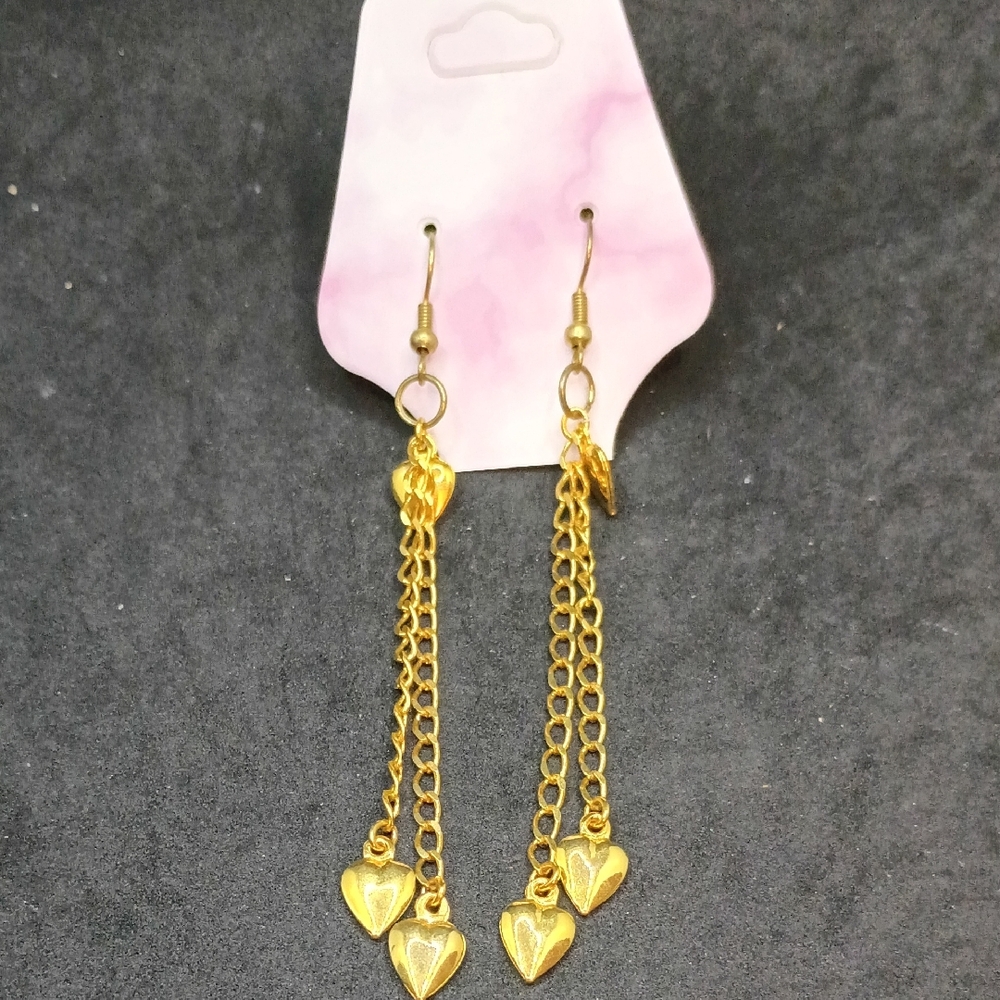 Gold Heart Dangle Earrings